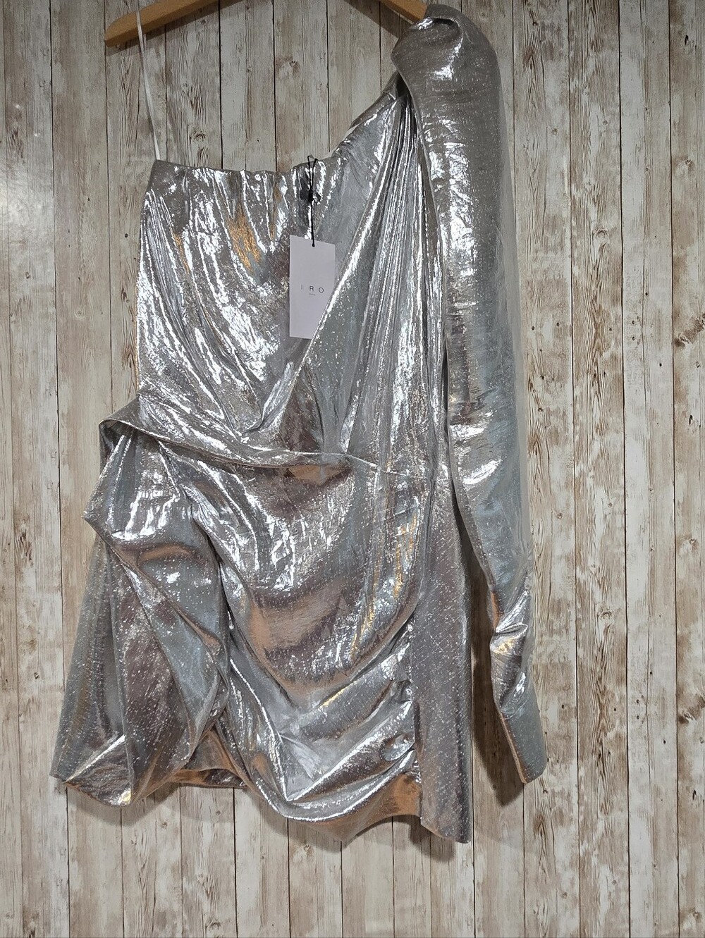 Iro Paris Samuel Asymmetrical Silver Lame One Shoulder Party Dress L NWT